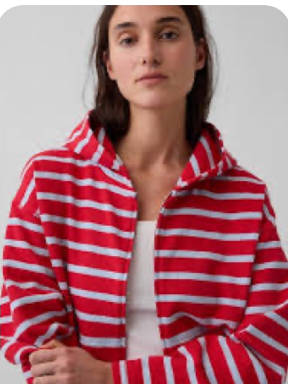 GAP Red and Blue Striped Hooded Jacket - Oversized